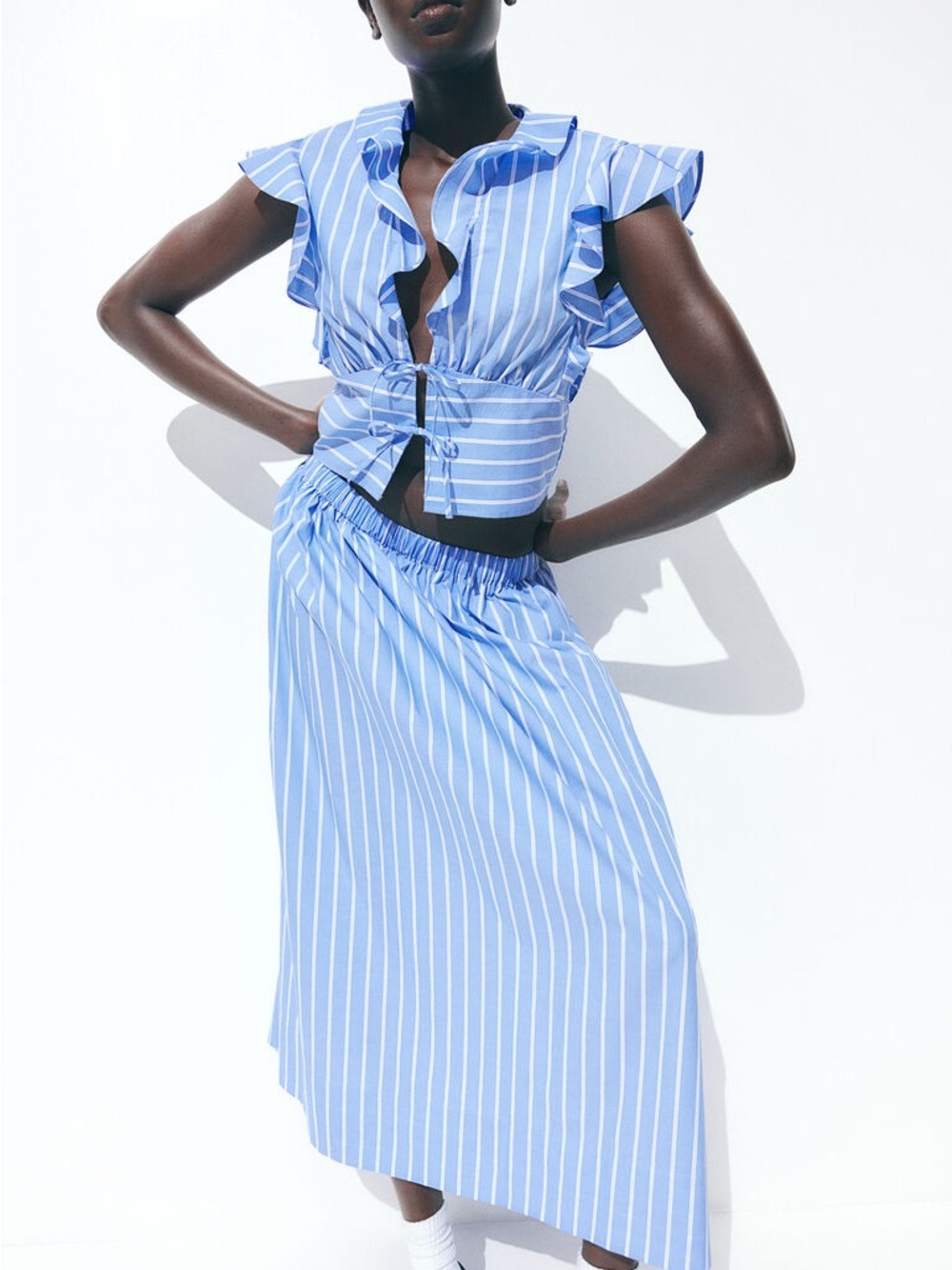 H&M Blue & White Striped Two-Piece Skirt Set